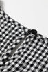 Plaid Shirred Cuff Round Neck Cotton Long Sleeve Blouse