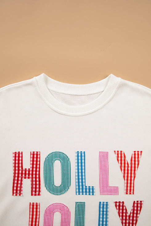 Applique Slogan Round Neck Long Sleeve Sweatshirt