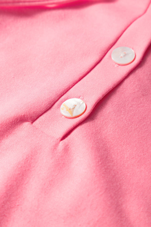 Solid Casual Hooded Short Sleeve Henley Short Set