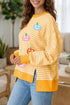 Pumpkin Face Stripe Waffle Knit Slit Pullover Sweatshirt