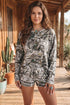 Abstract Camo Print Long Sleeve Elastic Waist Short Sets