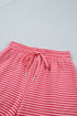 Striped Ribbed Patchwork Mock Neck Baggy Pullover Short Set