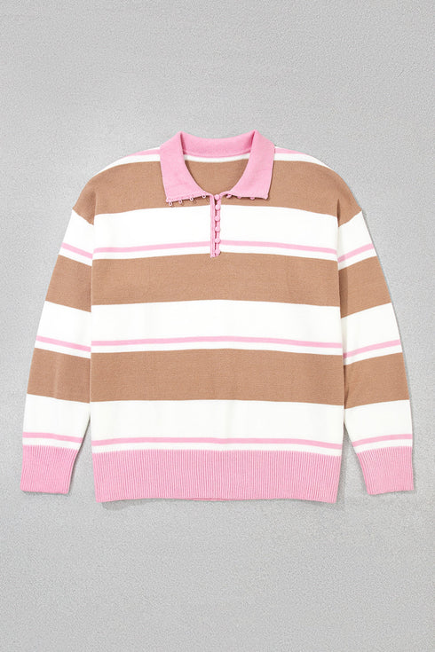 Striped V Neck Long Sleeve Tunic Sweater