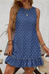 Modern Polka Dot Ruffle Hem Sleeveless Denim Mini Dress