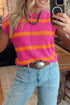 Western Striped Pattern Knit Short Sleeve Sweater