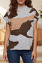 Camouflage Pattern Drop Shoulder High Neck Short Sleeve Shift Sweater