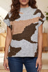 Camouflage Pattern Drop Shoulder High Neck Short Sleeve Shift Sweater