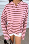 Striped Collared Long Sleeve Straight Cut Top
