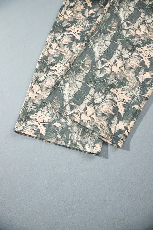 Jungle Camouflage Ribbed Trim Long Sleeve Lounge Set