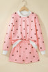 Polka Dot Ribbed Trim Long Sleeve Short Set