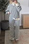 Striped Ribbed Cuff Collar Pocket Loose Pant Set