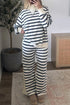 Striped Ribbed Cuff Collar Pocket Loose Pant Set