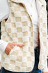 Checkered Sherpa Fleece Snap Button Pocket Vest