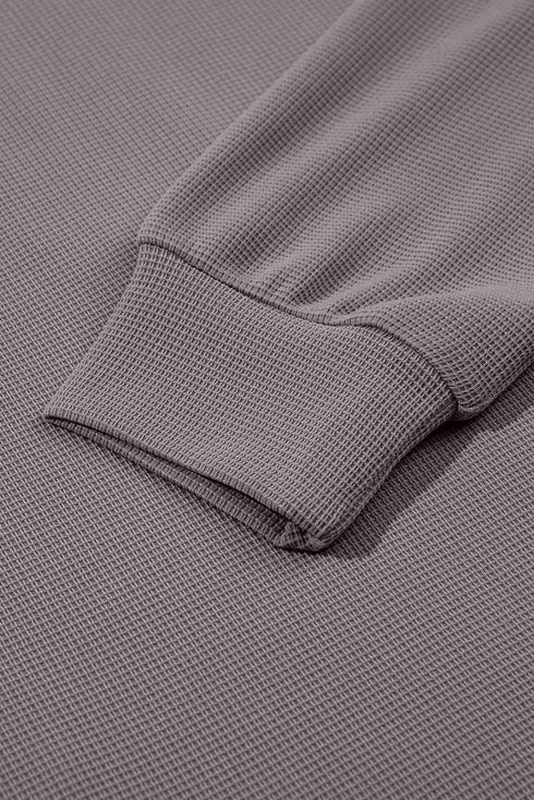 Waffle Textured Collar Half Zip Pocketed Drop Shoulder Sweatshirt