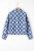 Checkered Print Patchwork Button Up Denim Jacket