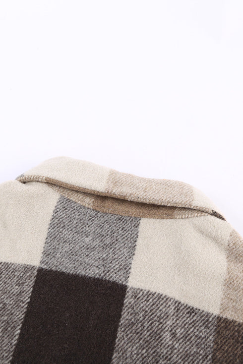 Paneled Pocketed Button Down Long Sleeve Plaid Shacket