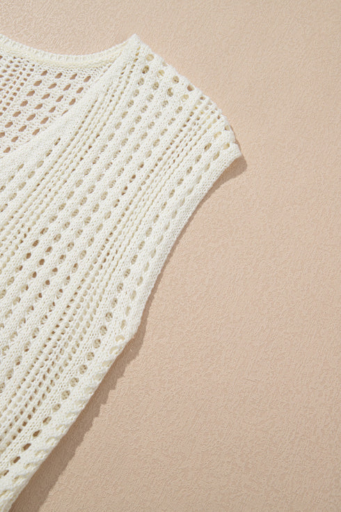 Sleeveless Hollow Out Drawstring Waist Knit Cover Up Dress