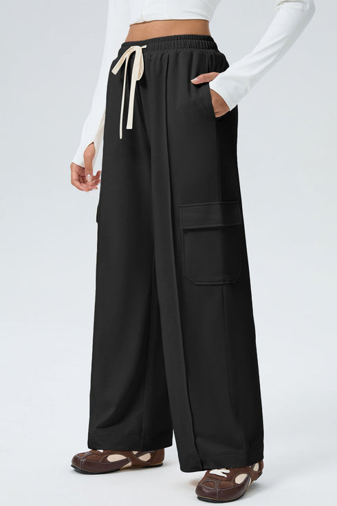 Drawstring Elastic Waist Cargo Patch Pocket Pants