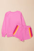 Striped Patchwork Applique Pullover Two Piece Short Set
