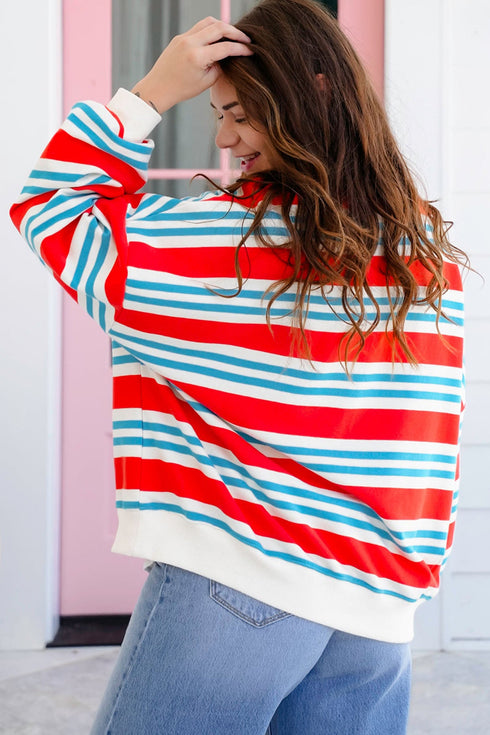 Striped Long Sleeve Round Neck Tunic Sweatshirt