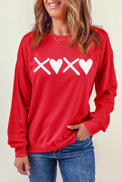 Heart Graphic Crew Neck Pullover Long Sleeve Sweatshirt
