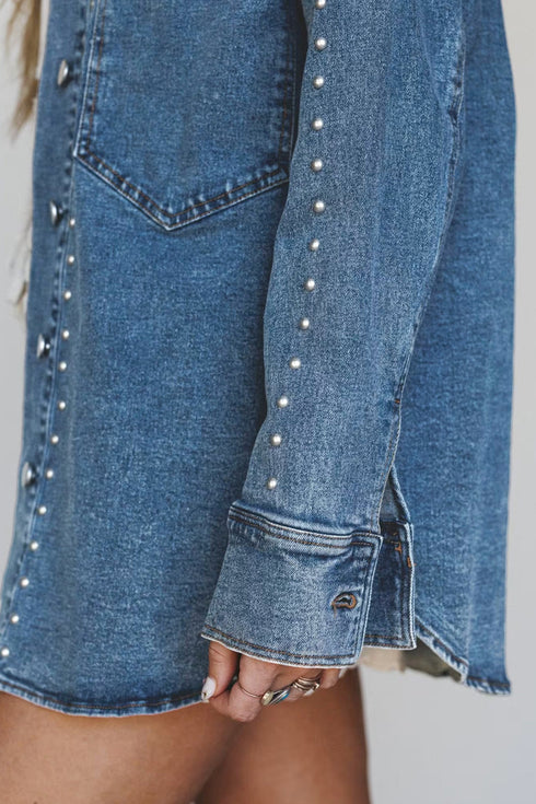 Rivet Embellished Western Regular Fit Long Sleeve Denim Jacket