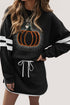 Rhinestone Pumpkin Graphic Varsity Striped Long Sleeve Top Drawstring Mini Skort Two Piece Set