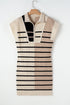 Striped Ribbed Knit Half Zip Mini Dress