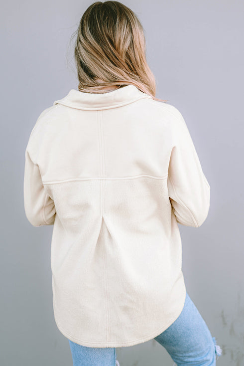 Casual Fleece Button Up Stitching Pocket Raw Hem Jacket