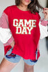 Striped Paneled Sleeve Varsity Graphic Pullover Sweatshirt