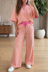 Striped Trim Crew Neck Loose Tee Drawstring Elastic Waist Two Piece Pant Set