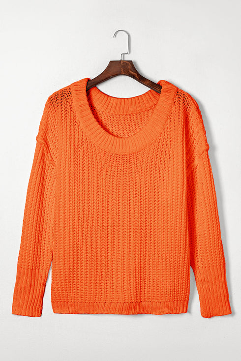 Ribbed Knit Round Neck Slouchy Chunky Sweater