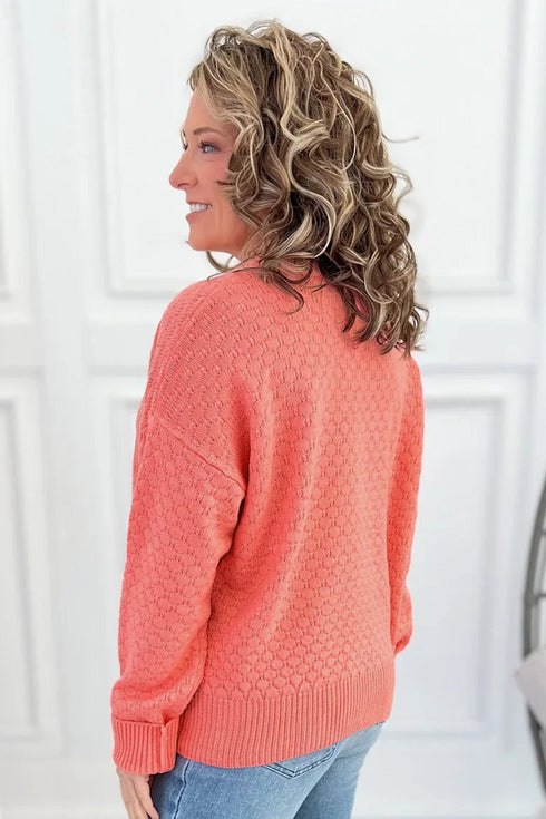 Drop Shoulder Ribbed Knit Long Sleeve Sweater