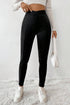 Casual Fleece Lined Crossover Waist Seamed Thermal Leggings