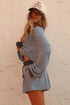 Striped Oversized Long Sleeve Top Drawstring Loose Shorts Two Piece Short Set
