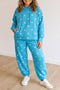 Polka Dot Hooded Drawstring Long Sleeve Loungewear Set