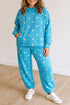 Polka Dot Hooded Drawstring Long Sleeve Loungewear Set