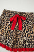 Plaid Leopard Print Patchwork Long Sleeve Shorts Sleepwear