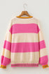 Cotton Striped Pattern Textured Drop Shoulder Sweater