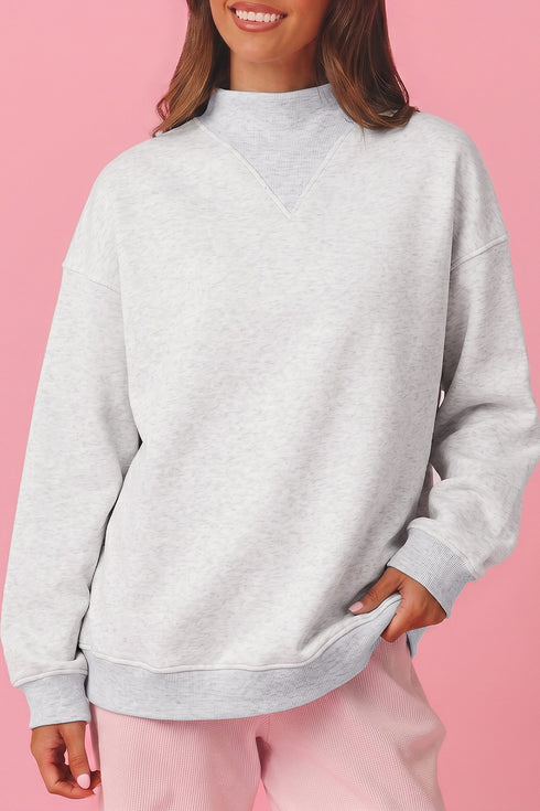 High Neck Ribbed Cuff And Hem Sweatshirt