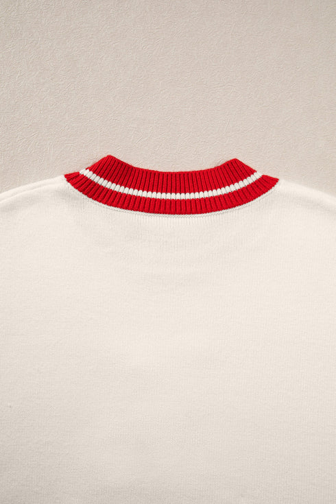 Plaid Tree Applique Round Neck Loose Sweater