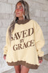 Oversized Saved By Grace Print Mock Neck Sweatshirt