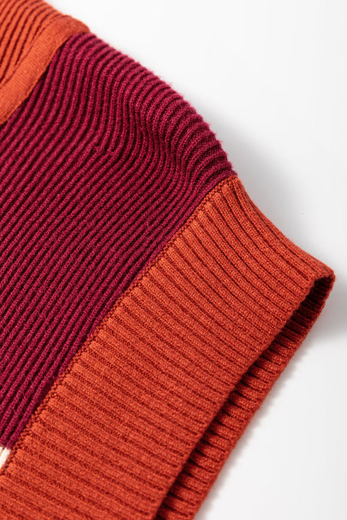 Striped Ribbed Knit Half Zip Mini Dress