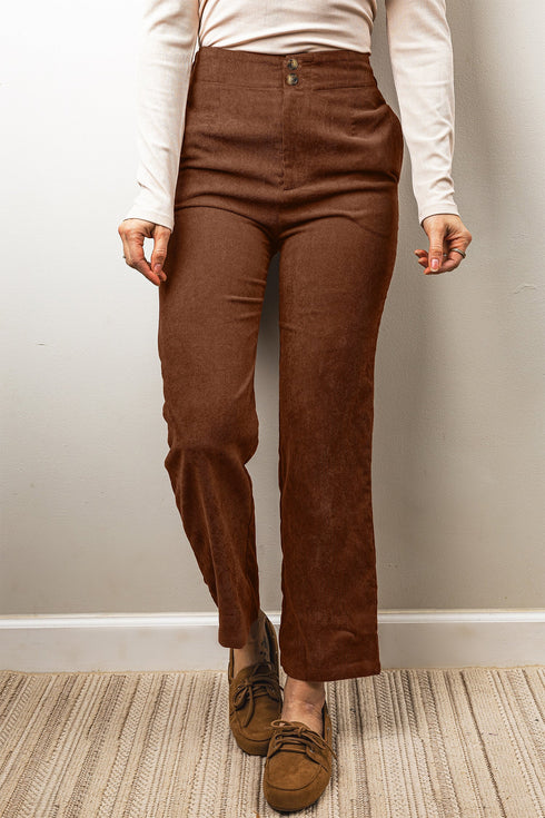 Corduroy Elastic Waist Straight Leg Ankle Length Pants