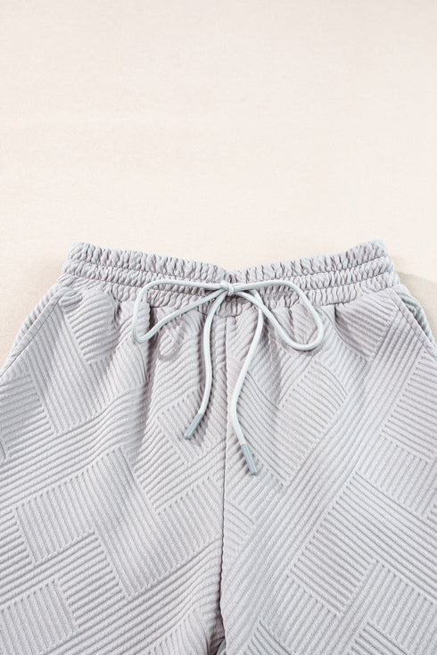 Solid Textured Collared V Neck Wide Leg Pant Sets