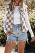 Casual Checkered Print Fleece Sherpa Collared Vest