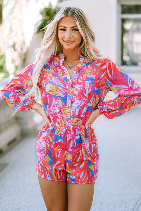 Bold Abstract Graffiti Print Button Down Shirt Romper