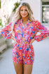 Bold Abstract Graffiti Print Button Down Shirt Romper