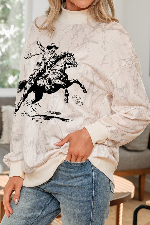 Rodeo Riding Print Western Mock Neck Sweatshirt