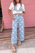 Polka Dot Ankle Length Metal Button Jeans